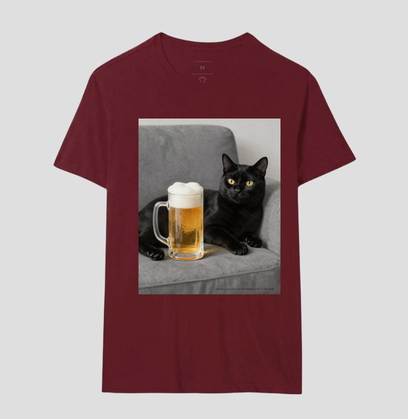 Camiseta Gato & Cerveja – O Mestre do Relaxamento