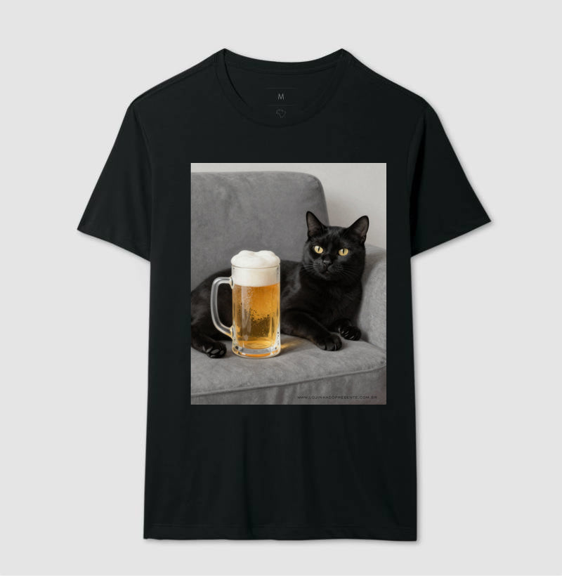 Camiseta Gato & Cerveja – O Mestre do Relaxamento