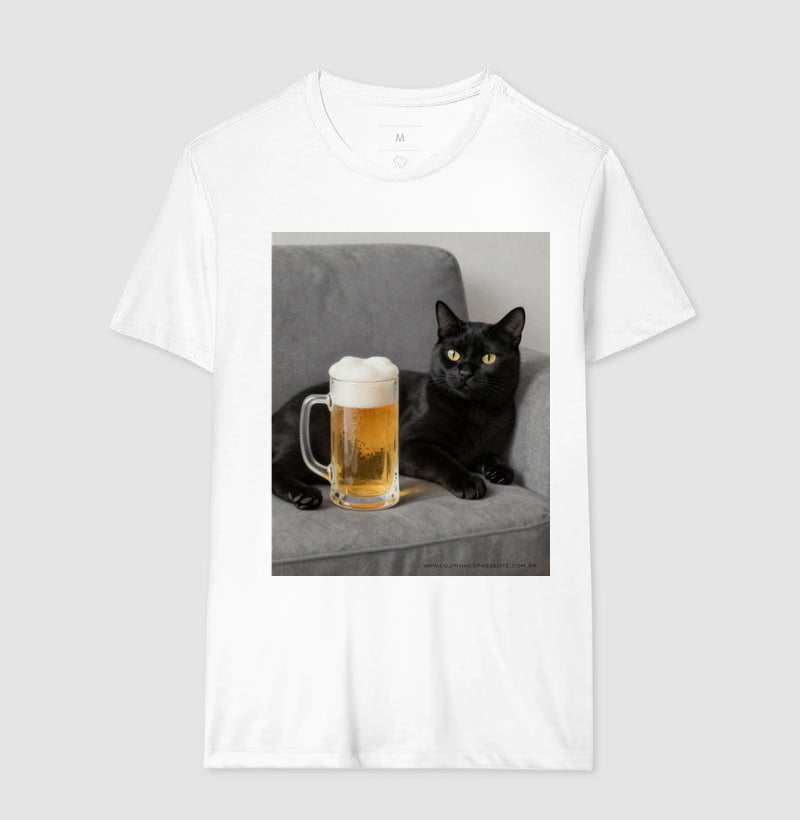 Camiseta Gato & Cerveja – O Mestre do Relaxamento