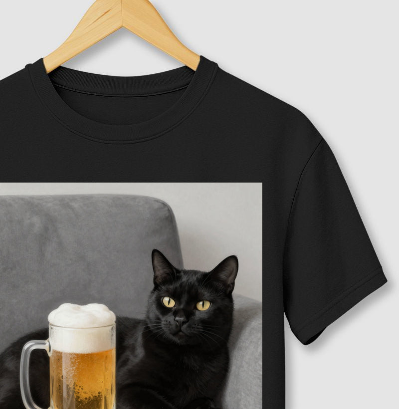 Camiseta Gato & Cerveja – O Mestre do Relaxamento
