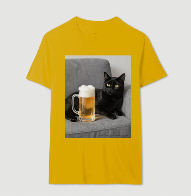 Camiseta Gato & Cerveja – O Mestre do Relaxamento