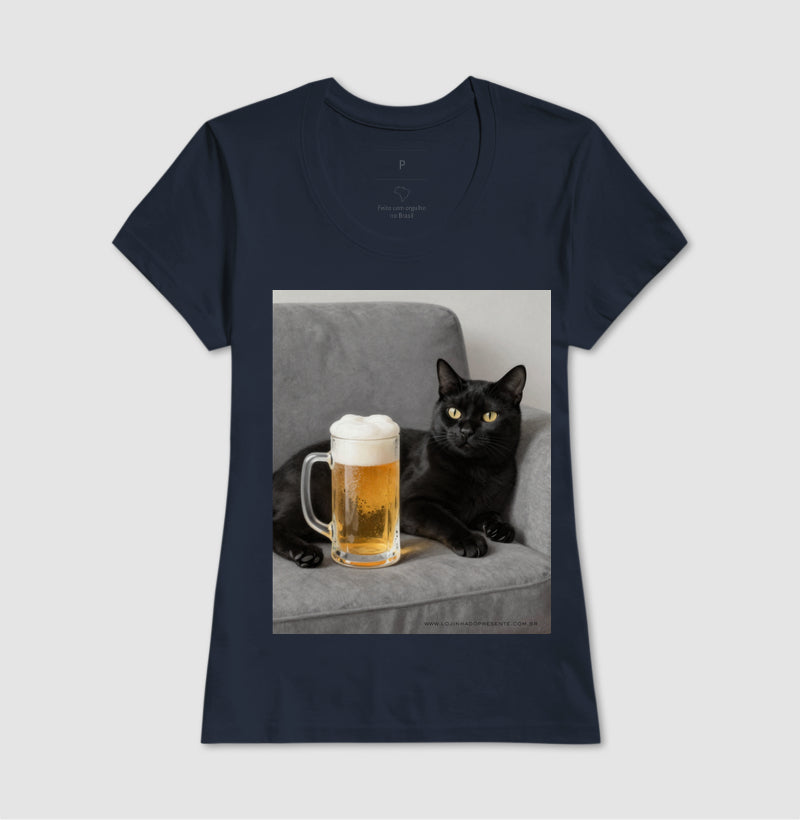Camiseta Gato & Cerveja – O Mestre do Relaxamento
